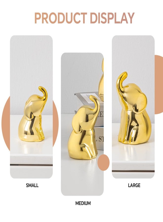 EABOSON Set of 3 Cute Gold Elephant Statues, Small Decorative Accents for Shelves, Livingroom and Bedroom - Gifts for Lover, Family (Gold) - Image 3